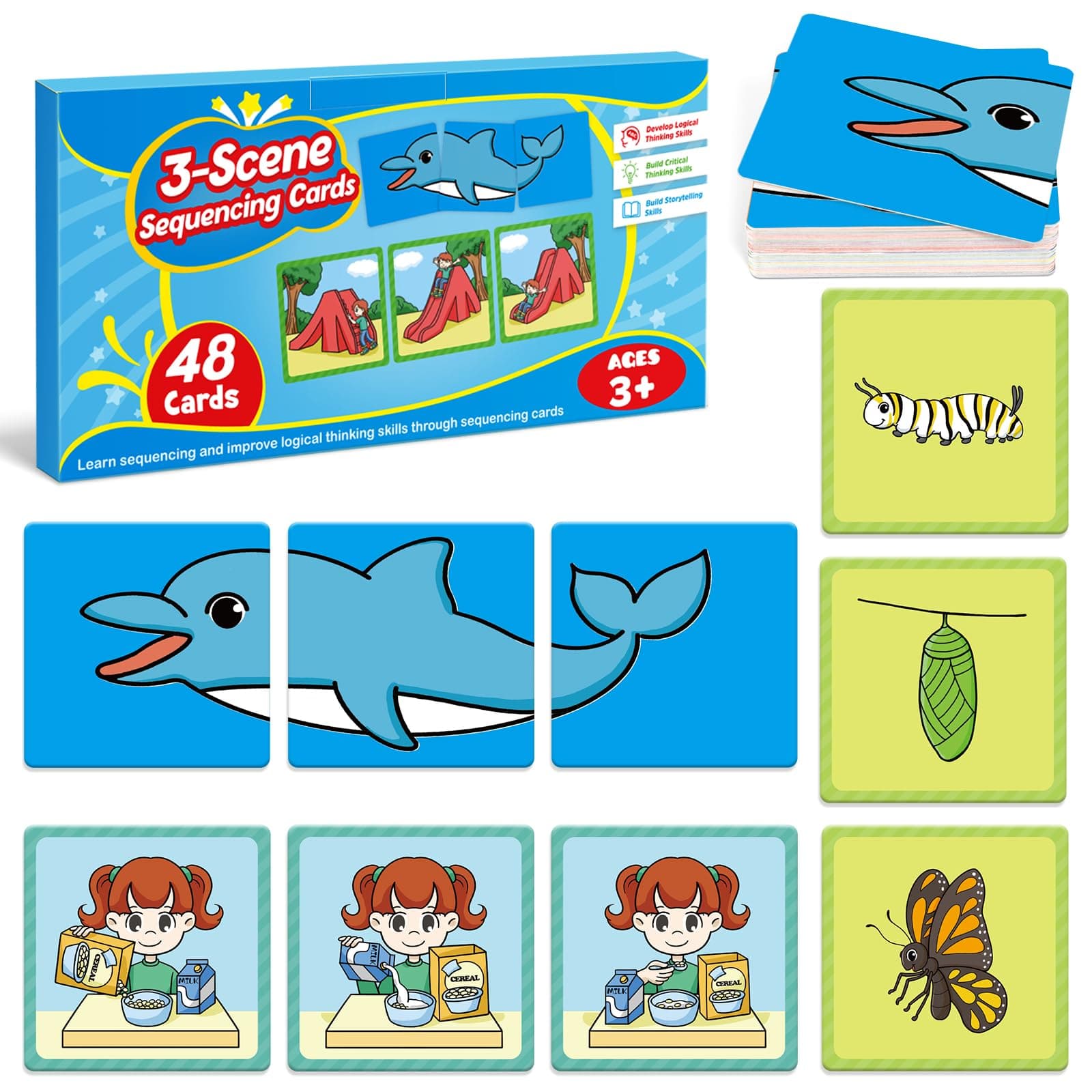 Sequencing Cards,Sequence Board Game for Kids,Speech Therapy Materials Toys for Autism,Story Storytelling,Social Skills,Sentence Building,Preschool Learning Activities,Classroom & Homeschool