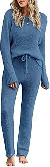 Women's Casual Pajama Set Fuzzy Fleece Knitted Long Sleeve Pj Loungewear