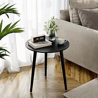 APICIZON Black Side Table, Round Coffee Table, Small End Table for Living room, Bedroom, Small Space, Wooden Bedside Table, Easy Assemble, 51(H) x 42(D) cm
