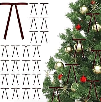 24Pcs Burgundy Velvet Christmas Tree Bows Door Garland Decor Vintage Wreath Bow for Xmas Holiday Home Decoration (3/8'' Width, 5 * 7 inch)