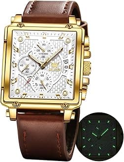 Watches for Men Quartz Chronograph Leather Fashion Dress Watch Date Waterproof Luminous Casual Square Business Wrist Watches