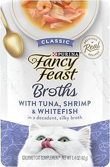 Purina Fancy Feast Limited Ingredient Wet Cat Food Complement, Broths With Tuna, Shrimp & Whitefish - (Pack of 16) 1.4 oz. Pouches