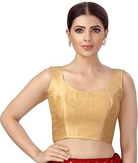 Studio ShringaarWomen's Readymade Art Silk Sleeveless Saree Blouse