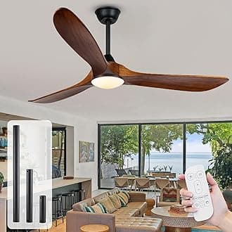 Ceiling Fans with Lights and Remote, 60 Inch Wood Ceiling Fan with Dimmable LED Lights, 3 Blades 6 Speeds Quiet Reversible Ceiling Fan for Bedroom, Living Room, Outdoor Patio, Porch