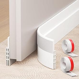 Hojoy 2 Pack Under Door Draft Stopper, Adjustable Door Sweep Anti-Collision Strong Adhesive Weather Stripping Tape Soundproof Draught Stoppers 2" W x 39" L, White