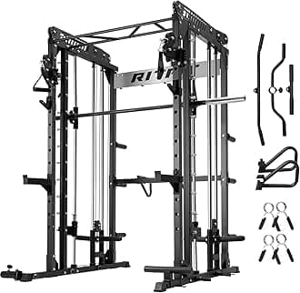 RitFit M1 & M1 Pro Smith Machine with Cable Crossover System, Multi-Function Squat Rack Power Cage for Home Gym, Power Rack and Packages