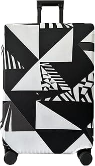 Luggage Cover Washable Suitcase Cover Suitcase Protector Anti-scratch Fits 18-20 Inch Luggage (White Geometry, S)