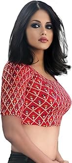 Latest Printed Blouses Festival Special Readymade Saree Blouse for Women Stylish Vibrant Multicolor Print Design Stitched Blouse Round Neck Elbow Sleeves