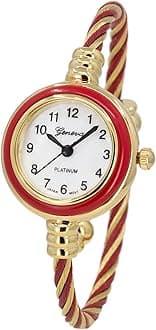 Collections Women's Cuff Watch - Round Analog Display Arabic Numbers 23mm Case Wire Bracelet Watch for Women Elegant Cable Cuff Bangle Wrist Watch