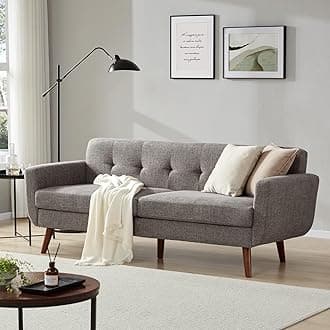 78" W Linen Sofa Couch, Mid Century Modern Decor Loveseat Couches for Living Room, Button Tufted Upholstered Small Couch for Bedroom, Solid, and Easy to Install Love Seats Furniture, Grey