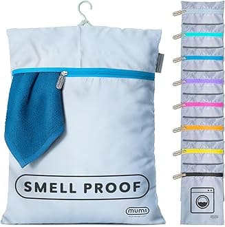 MUMI Travel Laundry Bag – Moisture & Smell-Proof Clothes Bag with Folding Hanger & Outer Pouch | Large Laundry Storage Bag for Suitcase, Gym & Packing | Dirty Clothes Organizer (Blue)