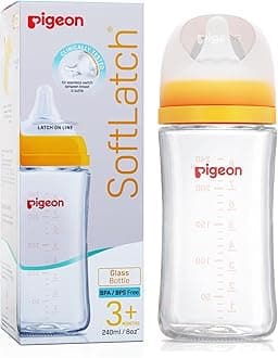 WN3 Glass Feeding Bottle 240ml with Yellow Nipple | BPA Free | Durable & Safe for Newborn Feeding