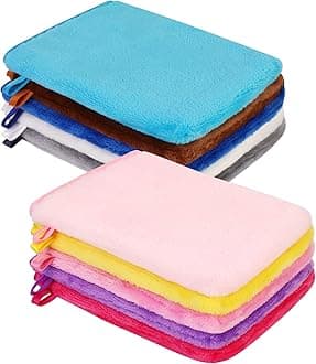 PHOGARY 10 Pack Flannel Face Cloths Microfibre Body Wash Mitts, 21X15cm Reusable Makeup Remover Mitt, Super Absorbent & Soft Small Towels Kid Face Body Wash Cloth