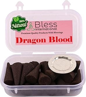 Bless-International Dragon Blood 100%-Natural-Incense-Cones Handmade-Hand-Dipped Organic-Chemicals-Free for-Purification-Relaxation-Positivity-Yoga-Meditation The-Best-scents (20 Count)