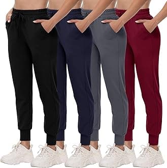 4 Pack Joggers for Women - Sweatpants with Pockets Lightweight Comfy Yoga Pants for Workout Travel Lounge