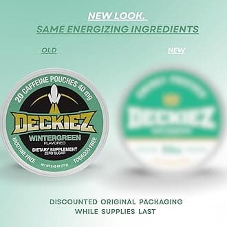Deckiez Energy Pouches, 5 Cans (100 Servings), Sugar Free Caffeine Supplement, Coffee Pouches & Energy Drink Alternative, 50mg Caffeine Pouches, Wintergreen Flavor (20 Count (Pack of 1))