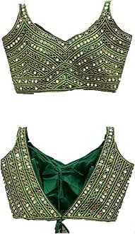 Vihu Fashion Women's Sequin Sleeve Phantom Silk Sari Blouse Multicolor (Half Sleeve Included)