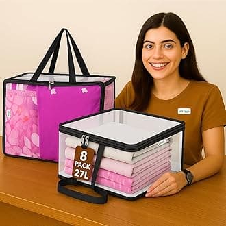 JD FRESH 8 Pcs 27L Multipurpose Transparent Bags for Storage/Plastic Bags for Storage/Clothes Storage Box/Foldable Wardrobe Organizer for Saree Covers/Lehenga/Blankets/Bed Sheets/Toys (Transparent)
