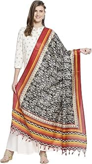 Dupatta Bazaar Women's Black & White Ethnic Printed Silk Dupatta, Black, Medium