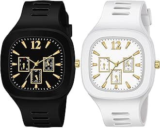 Square Dial Black Blue Grey White Analog Watches with Silicon Strap Stylish ADDI Designer Combo Watch for Mens & Boys
