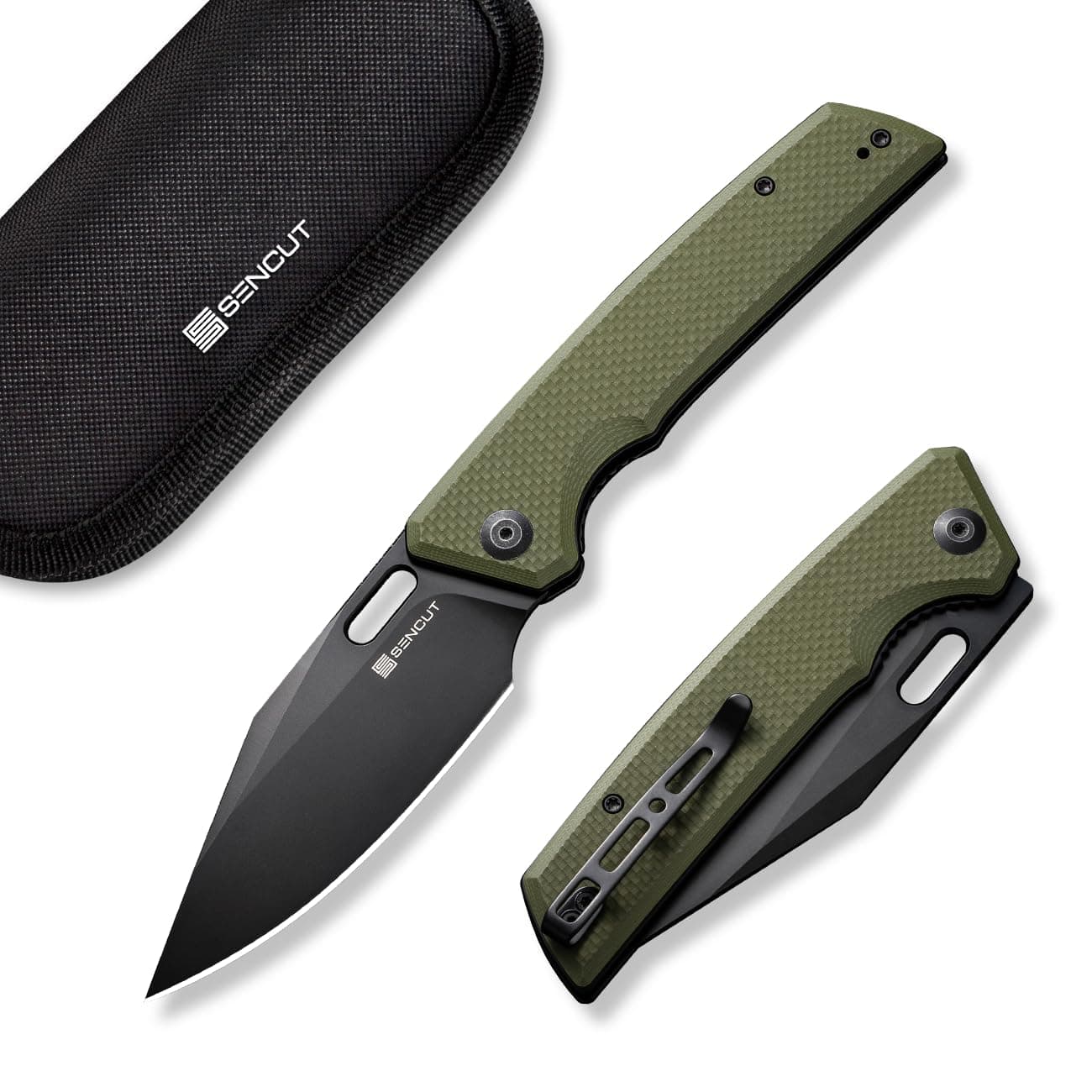SENCUT GlideStrike Pocket Knife for EDC, Folding knife with Thumb Hole Openning, Textural Coarse G10 Handle with Deep Pocket Clip, Ideal Gift for Men Women S23018-3 (OD Green)
