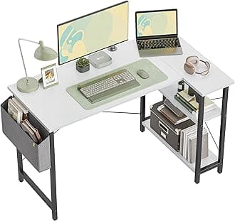 CubiCubi120 cm Small L Shaped Computer Desk with Storage Shelves Home Office Corner Desk Study Writing Table, White