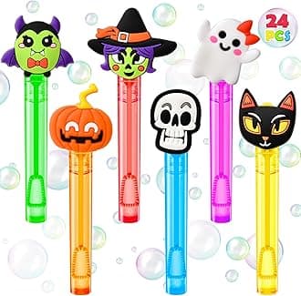 Winrayk 24 Pack Mini Halloween Bubbles Wand Party Favors for Kids, Bubble Wands Bulk & Detachable Topper (Pumpkin Bat Skeleton Witch Ghost Cat) Goodie Bag Stuffer Halloween Birthday Pinata Treat Decor