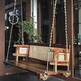 Reversible Wooden Swing Brass Chain (Cane Jhula) Onjle - OVI (52", Honey)