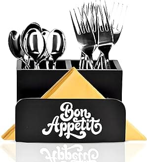 Dime Store Enginereed Wood Cutlery holder with Napkin rack for Countertop Multipurpose Rack organzier Spoon Kitchen Organizer rack for Kitchen Dining table, Restaurant (Black)