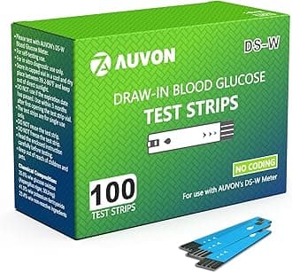 AUVON DS-W Draw-in Blood Glucose Test Strips for use with AUVON DS-W Diabetes Sugar Testing Meter (No Coding Required, 100 Count)