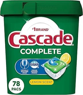 CascadeComplete Dishwasher Pods, Dishwasher Detergent, Lemon Scent ActionPacs, Cleaning Supplies, 78 Count