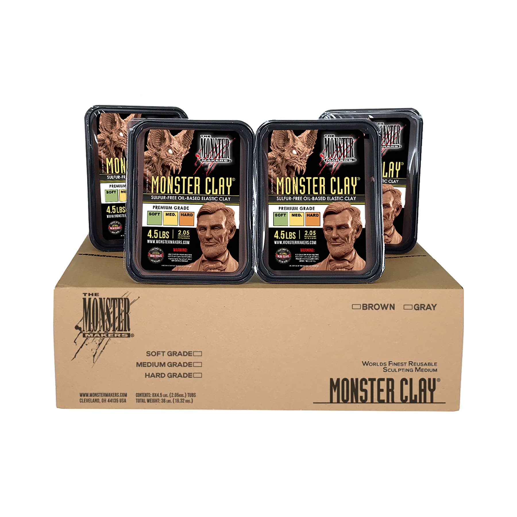 Monster Clay Premium Grade Modeling Clay - Medium - (18lb CASE) - Brown - 18 pounds - Modeling