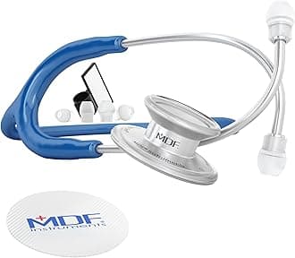 MD One Stainless Steel Stethoscope, Adult, Royal Blue Tube, Silver Chestpieces-Headset, MDF77710