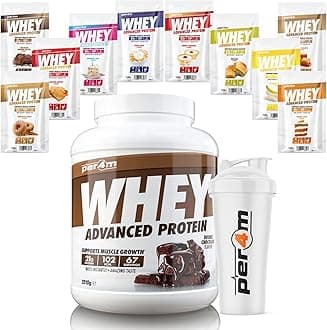 Per4m Whey Protein Shake Powder, Shaker and Sachets | Low Sugar Gluten Free | with 10 Mixed Flavour Sachets & Shaker (2010g, Double Chocolate)