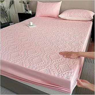 Waterproof Quilted Mattress Protector Breathable Bed Linen Mattress Cover No Pillowcase for Bedroom(Pink,90x200x30cm)