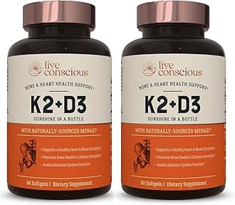 Live Conscious Vitamin K2 MK7 with D3 Supplement | Bone & Heart Health Support - Patented Vitamin K & Vitamin D3 5000 IU (2-Pack)