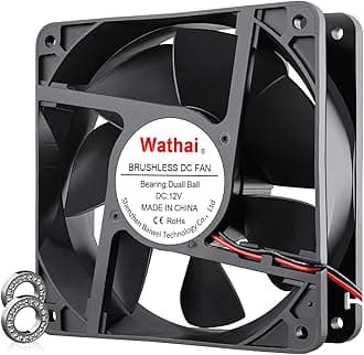 Wathai 120mm x120 x 38mm 12V 2Pin Dual Ball 12cm Industrial Cooling Fan High Airflow
