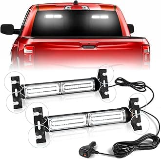 HLauto 1002L Emergency Strobe Traffic Advisor Light Bar: 40 LED Dash Safety Warning Flashing Light, Front/Rear Windshield Visor Lights for Construction Vehicle, Tow/Plow Truck (2x10.7inch, White)