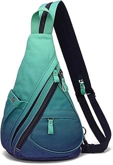 KL928 Canvas Sling Bag - Small Crossbody Backpack Shoulder Casual Daypack Rucksack for Men Women, Canvas-blue+grayishgreen, Unique