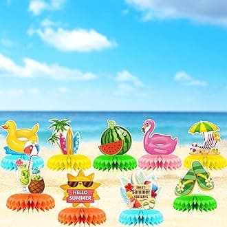 9 Pieces Summer Honeycomb Centerpieces, Pool Themed Party Table Decorations, Summer Beach Centerpiece for Hawaii Party Decoration Supplies