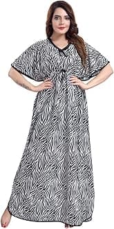 G4Girl Women's Silk Geometric Print Maxi Nightgown