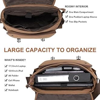 Estarer 15.6-17.3 Inch Laptop Messenger Bag for Work School,Mens Water Resistant Canvas Crossbody Shoulder Bag