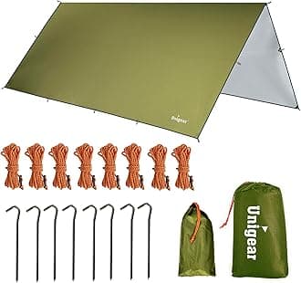 Unigear Hammock Rain Fly, 16.5/14.4/13.1/9.8ft Camping Tarp, UV Protection & Waterproof & Lightweight for Camping, Backpacking and Outdoor Adventure (Green, 14.4 * 14.4ft)