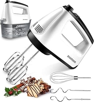SHARDOR Hand Mixer Electric Whisk, Anti-Splash Hand Whisk, 6 Speeds with Turbo Button, Snap-On Storage Case, Easy Eject Button, 5 Stainless Steel Attachments, Electric Whisk for Kitchen Baking, 400W
