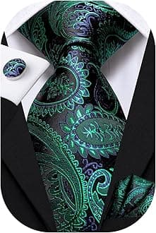 Paisley Floral Ties Set for Men Silk Mens Stripes Necktie Pocket Square Cufflinks Set Formal Business