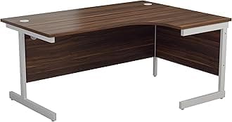 Office Hippo Heavy Duty Corner Desk - Strong & Reliable Workstation, Integrated Cable Ports, PC Desk For Office or Home - Dark Walnut Top / White Frame