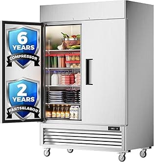 Coolski 54’’ Wide Commercial Refrigerator with 8 Shelves, Stainless Steel Reach-in Refrigerators with 49 Cu.Ft. Capacity 2 Solid Doors for Restaurant Cafe Garage, ETL NSF Approved