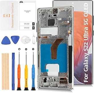 AMOLED S22 Ultra 5G S908 (Fingerprint Support/Not OEM 6.8") LCD Display +White Frame for Samsung Galaxy S22 Ultra LCD Screen Display Replacement Touch Digitizer Assembly Kit