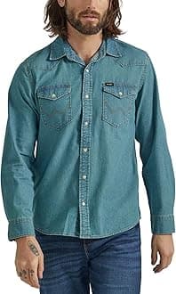 WranglerMen's Iconic Denim Regular Fit Snap Shirt Button