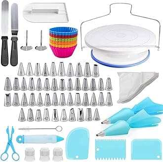 Premify Cake Decorating Kit, 107 PCS Baking Supplies With 11 Inch Cake Turntable, Cake Sculpting Tools Icing Tips, Cake Spatulas, Pastry Tools, Cutter, Cake Nozzles for Beginners and Professional